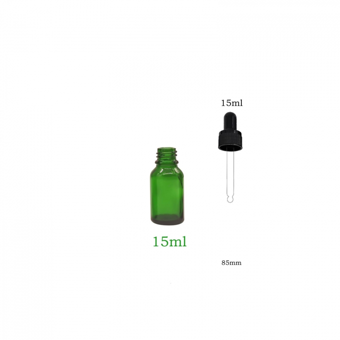 Sticla verde cu pipeta si capac negru 15ml  - set 5 buc [3]