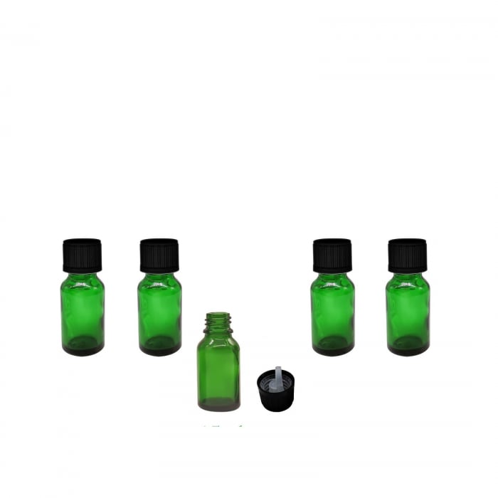 Sticla verde cu capac picurator childproof negru 15ml  - set 5 buc [1]