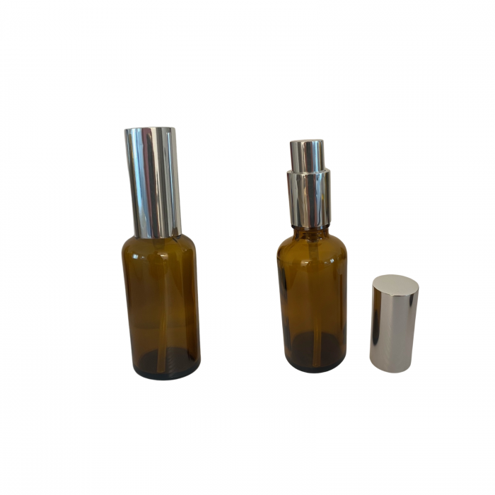 Recipient sticla ambra 50ml. cu capac spray argintiu  - set 2 buc [7]