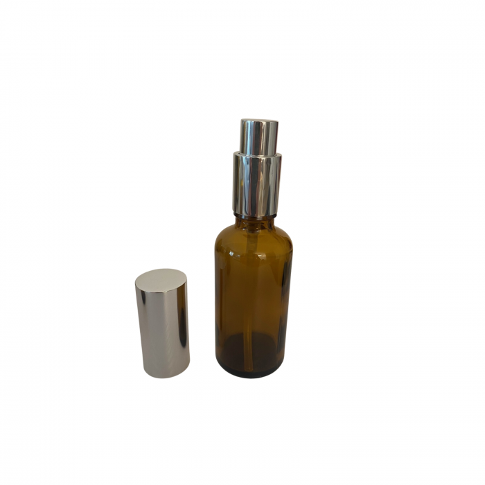 Recipient sticla ambra 50ml. cu capac spray argintiu  - set 2 buc [3]