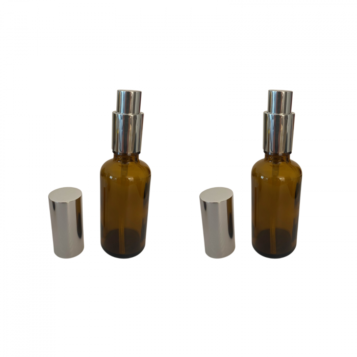 Recipient sticla ambra 50ml. cu capac spray argintiu  - set 2 buc [2]