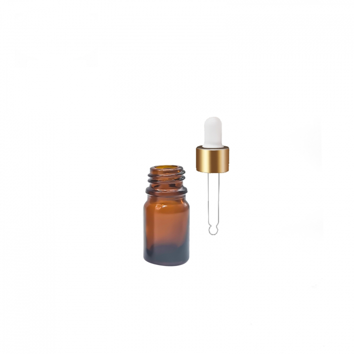 Sticla ambra cu pipeta si capac alb-auriu 5ml - set 5 buc [2]