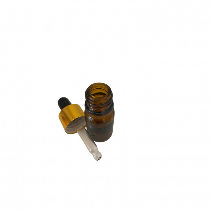 Sticla ambra cu pipeta si capac negru-auriu 5ml - set 5 buc [5]