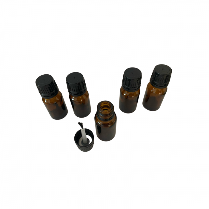 Sticla ambra cu aplicator tip pensula 10ml, capac sigilabil - set 5 buc [7]