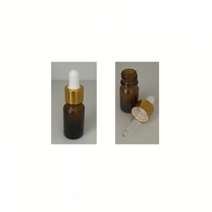 Sticla ambra cu pipeta si capac alb-auriu 5ml - set 5 buc [5]