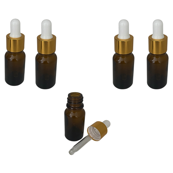 Sticla ambra cu pipeta si capac alb-auriu 5ml - set 5 buc [1]