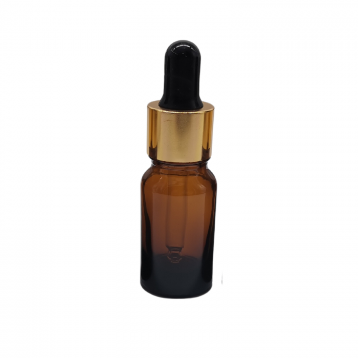 Sticla ambra cu pipeta si capac negru-auriu 10ml - set 5 buc [4]