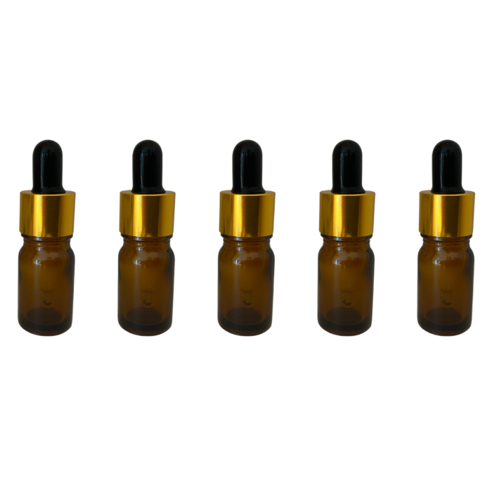 Sticla ambra cu pipeta si capac negru-auriu 5ml - set 5 buc [1]