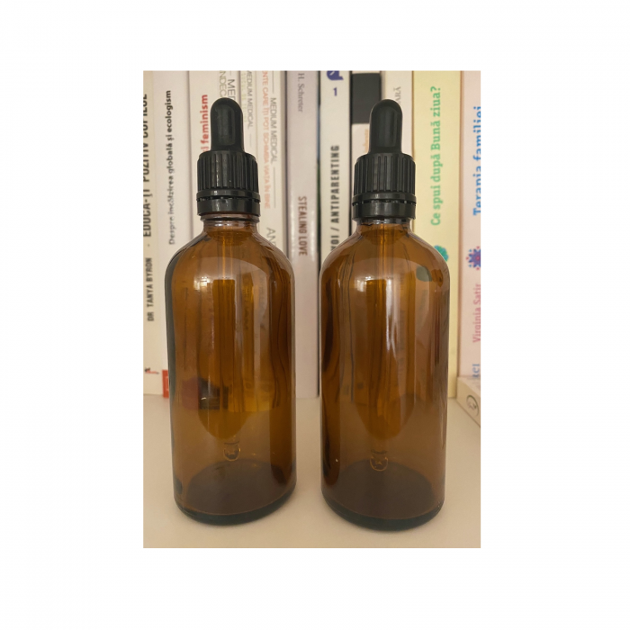 Sticla ambra cu pipeta si capac negru sigilabil 100ml  - set 2 buc [5]