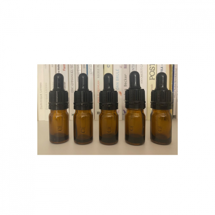 Sticla ambra cu pipeta si capac negru sigilabil 5ml - set 5 buc [7]