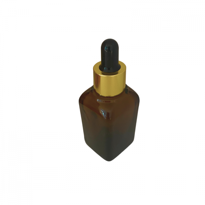 Sticla patrata ambra cu pipeta si capac auriu 25ml - set 2 buc [4]