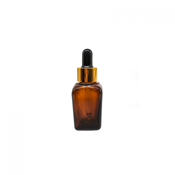 Sticla patrata ambra cu pipeta si capac auriu 25ml - set 2 buc [2]