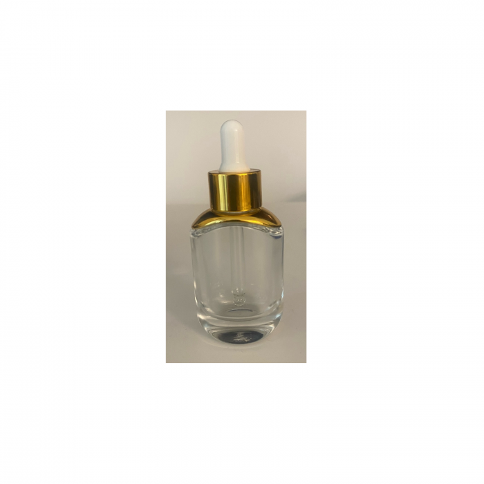 Sticla transparenta cu pipeta si capac alb-auriu 30ml - set 2 buc [4]