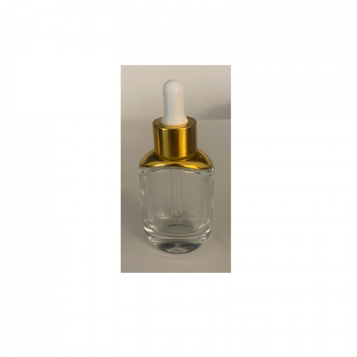 Sticla transparenta cu pipeta si capac alb-auriu 30ml - set 2 buc [3]