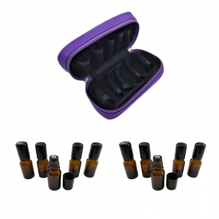 Genti si organizatoare uleiuri esentiale - Geanta + 10 sticlute rollon ambra de 10ml