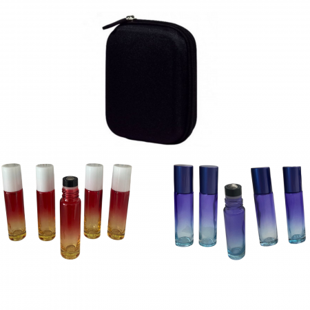 Genti si organizatoare uleiuri esentiale - Geanta + 10 sticlute rollon colorate de 10ml