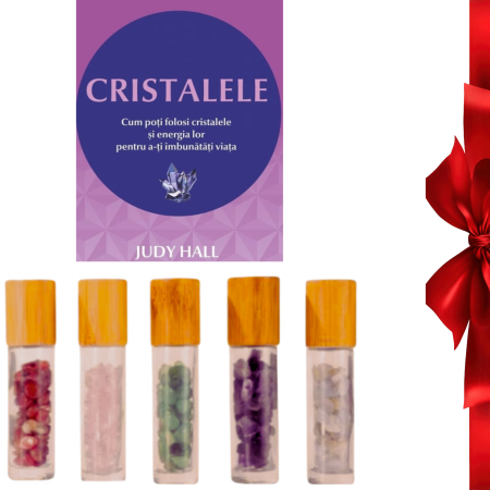 Pachete de Craciun - Pachet: Carte despre cristale si 5 recipiente  rollon cu pietre semipretioase
