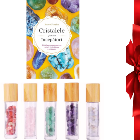 Pachete de Craciun - Pachet: Cartea Cristalele pentru incepatori si 5 recipiente  rollon cu pietre semipretioase