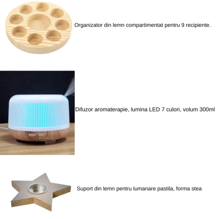 Pachet Craciun: Difuzor aroma, Suport din lemn pentru 8 sticlute uleiuri esentiale si Suport lumanare [1]