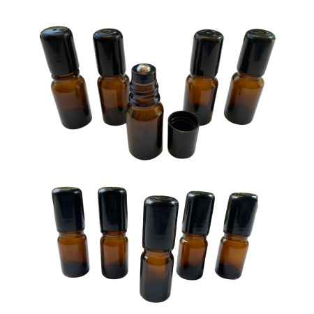 Sticlute rollon si creioane aromaterapie - Set 10 recipiente rollon sticla bruna, de 5ml si 10ml