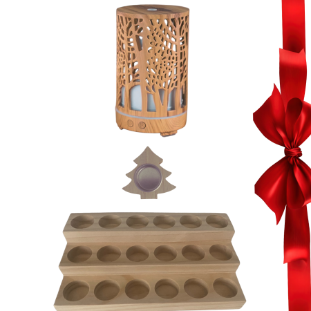 Pachete de Craciun - Pachet Craciun: Difuzor aroma, Suport din lemn pentru 18 sticlute uleiuri esentiale si Suport lumanare