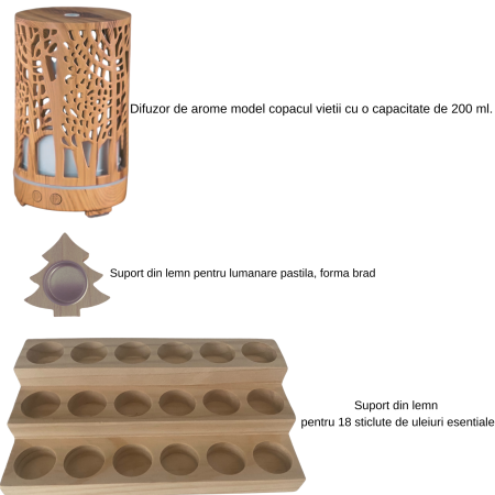 Pachet Craciun: Difuzor aroma, Suport din lemn pentru 18 sticlute uleiuri esentiale si Suport lumanare [1]