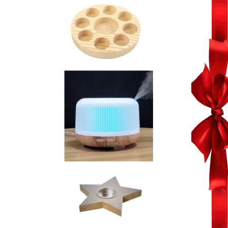 Pachete de Craciun - Pachet Craciun: Difuzor aroma, Suport din lemn pentru 8 sticlute uleiuri esentiale si Suport lumanare
