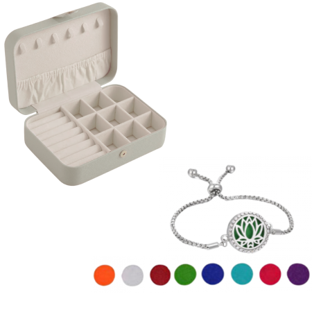 Pachet: Organizator alb de bijuterii si  Bratara aromaterapie floare