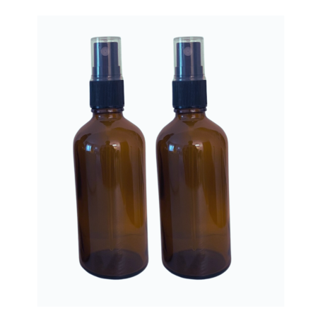 Sticlute cu pulverizator spray - Recipient ambra cu spray negru 100ml  - set 2 buc