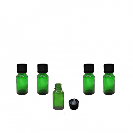 Sticla verde cu capac picurator childproof negru 15ml  - set 5 buc [0]