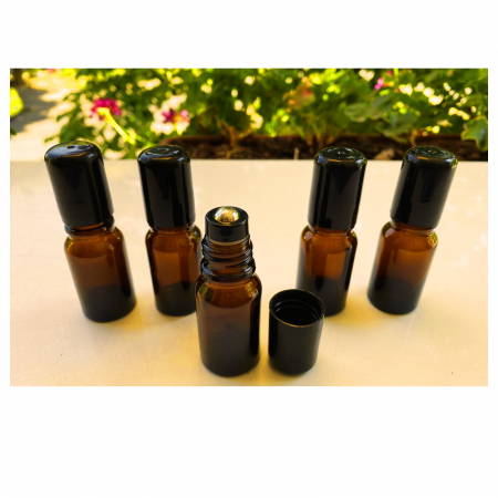 Recipient rollon ambra 10ml, cu capac negru  - set 5 buc