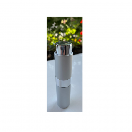 Sticlute pentru parfum - Recipient sticla cu spray 10ml. in carcasa aluminiu , culoare argintie