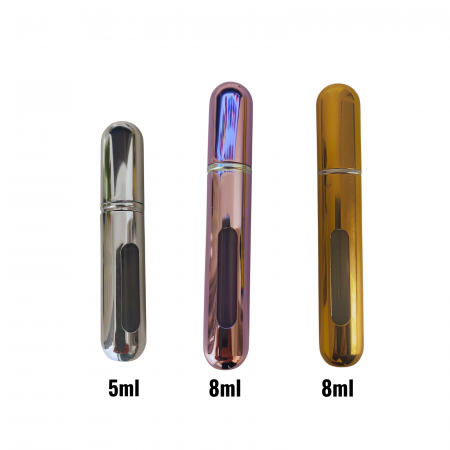 Sticlute pentru parfum - Recipient sticla cu spray reincarcabil, in carcasa, set 3 buc (1 x 5ml + 2 x 8ml)