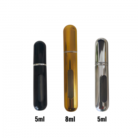 Sticlute pentru parfum - Recipient sticla cu spray reincarcabil, in carcasa, set 3 buc (2 x 5ml + 1 x 8ml)