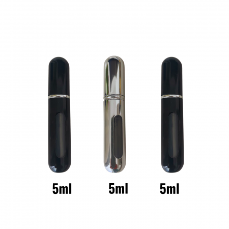 Sticlute pentru parfum - Recipient sticla cu spray reincarcabil, in carcasa, set 3 buc x 5ml