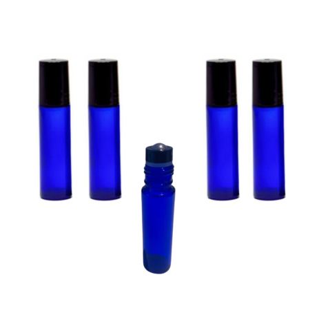 Sticlute rollon si creioane aromaterapie - Rollon albastru 10ml, cu capac negru - set 5 buc