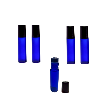 Sticlute rollon si creioane aromaterapie - Rollon albastru 10ml, cu capac negru - set 5 buc