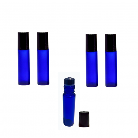 Sticlute rollon si creioane aromaterapie - Rollon albastru 10ml, cu capac negru - set 5 buc