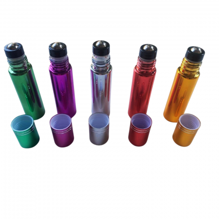 Sticlute pentru parfum - Rollon culoare metalica 10ml - set 5 buc
