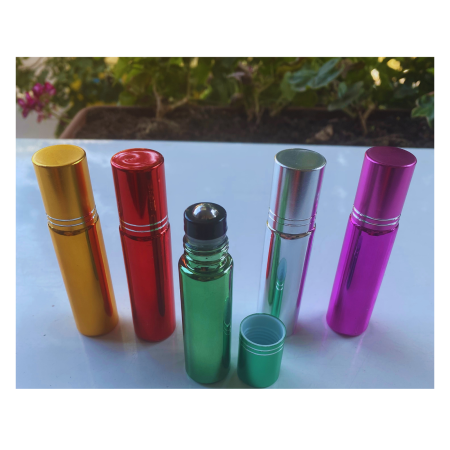 Sticlute rollon si creioane aromaterapie - 2 x Rollon culoare metalica 10ml - set 5 buc