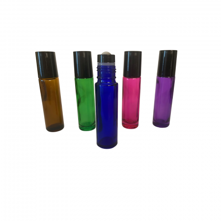 Sticlute rollon si creioane aromaterapie - Rollon sticla colorata 10ml - set 5 buc