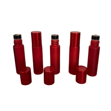 Sticlute rollon si creioane aromaterapie - Rollon rosu frosted 10ml - set 5 buc