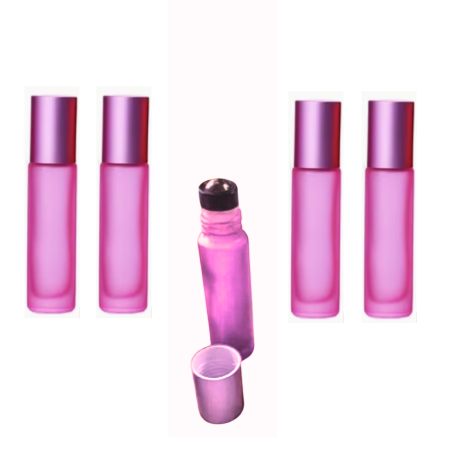 Sticlute rollon si creioane aromaterapie - Rollon roz frosted 10ml - set 5 buc
