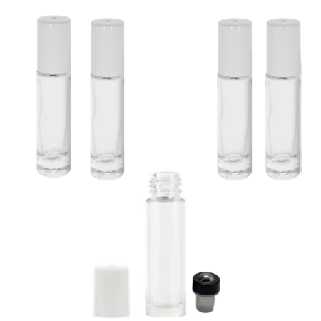 Rollon transparent 10ml, cu capac alb - set 5 buc