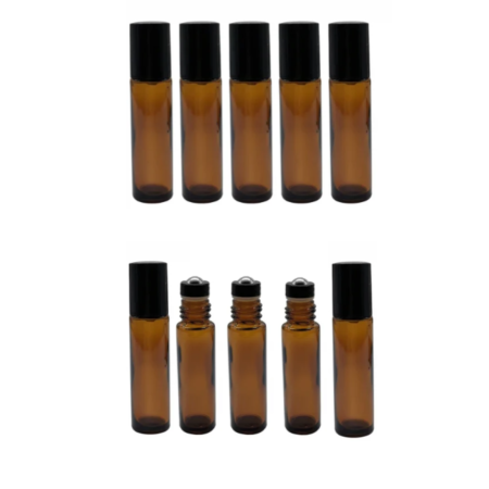 Sticlute rollon si creioane aromaterapie - Set 10 recipiente rollon sticla bruna, 10ml