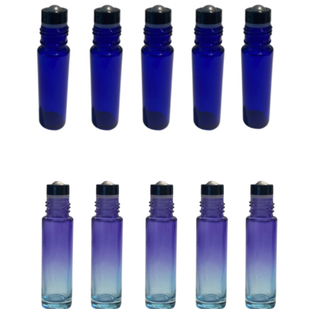 Sticlute rollon si creioane aromaterapie - Set 10 recipiente rollon sticla albastra, 10ml