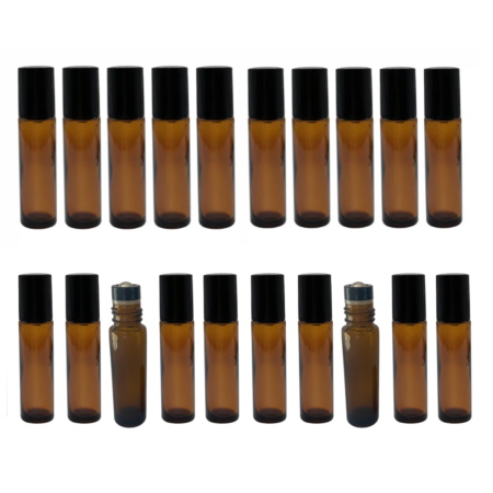 Sticlute rollon si creioane aromaterapie - Set 20 recipiente rollon sticla bruna, 10ml