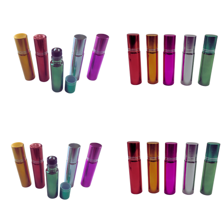 Sticlute rollon si creioane aromaterapie - Set 20 recipiente rollon sticla colorata metalica, 10ml