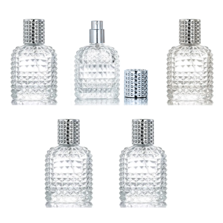 Sticlute pentru parfum - Set 5 recipiente pentru parfum 100ml, Dots, capac argintiu