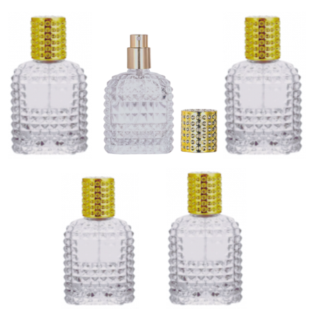 Sticlute pentru parfum - Set 5 recipiente pentru parfum 100ml, Dots, capac auriu